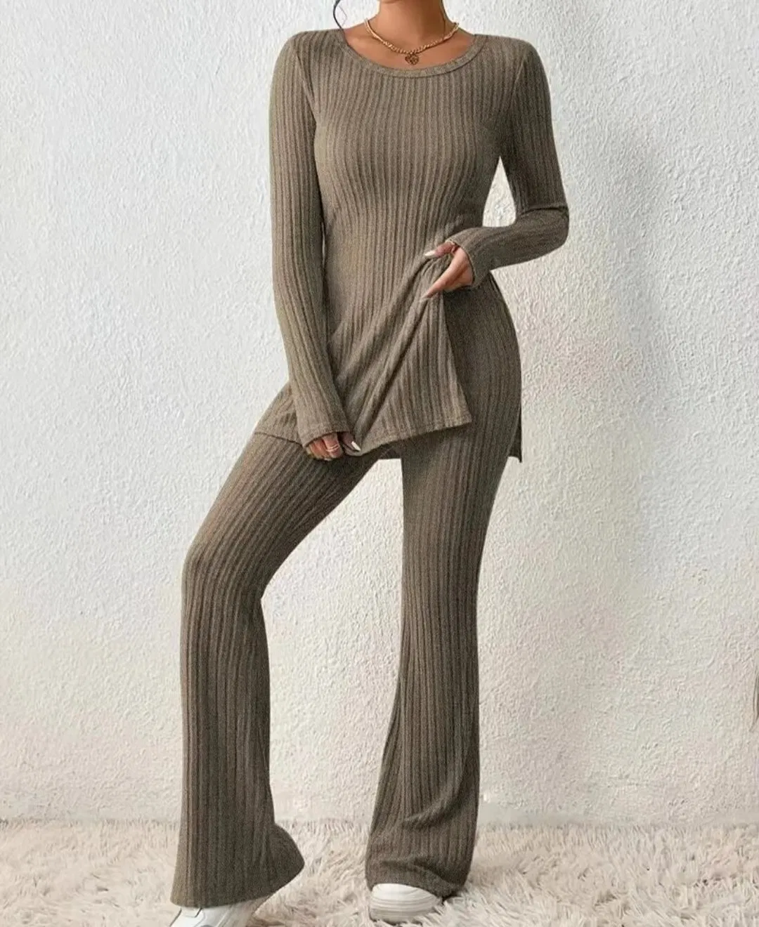 Women&prime;s Longsleeve Sexy Pure Color Sweater Daily Fit Fashion Set
