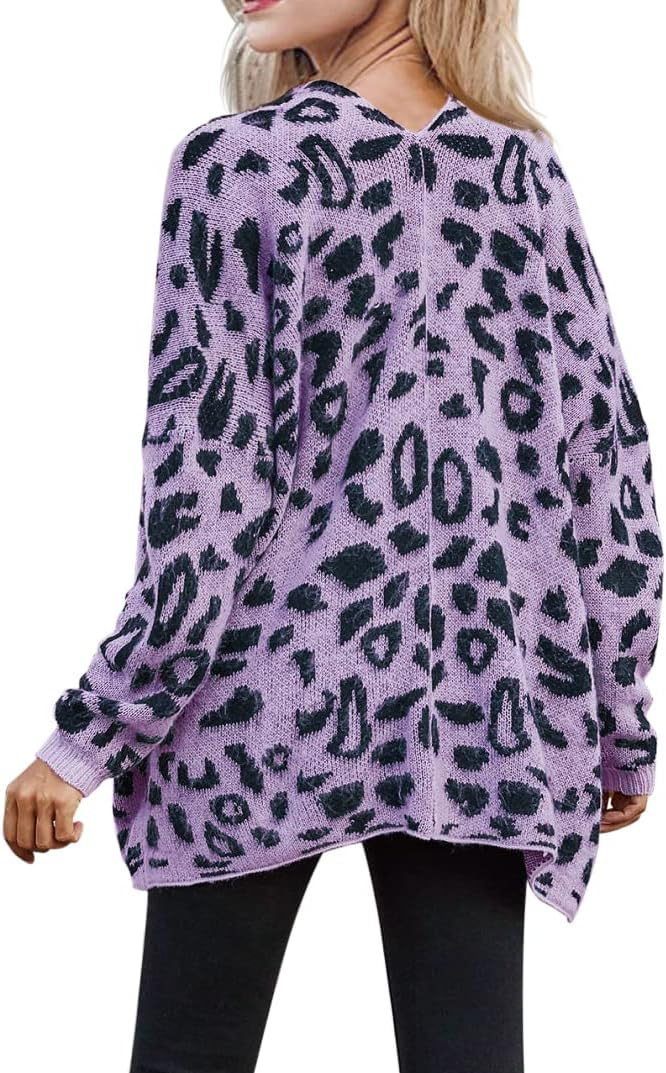 Leopard Print Open Front Cardigan with Pockets