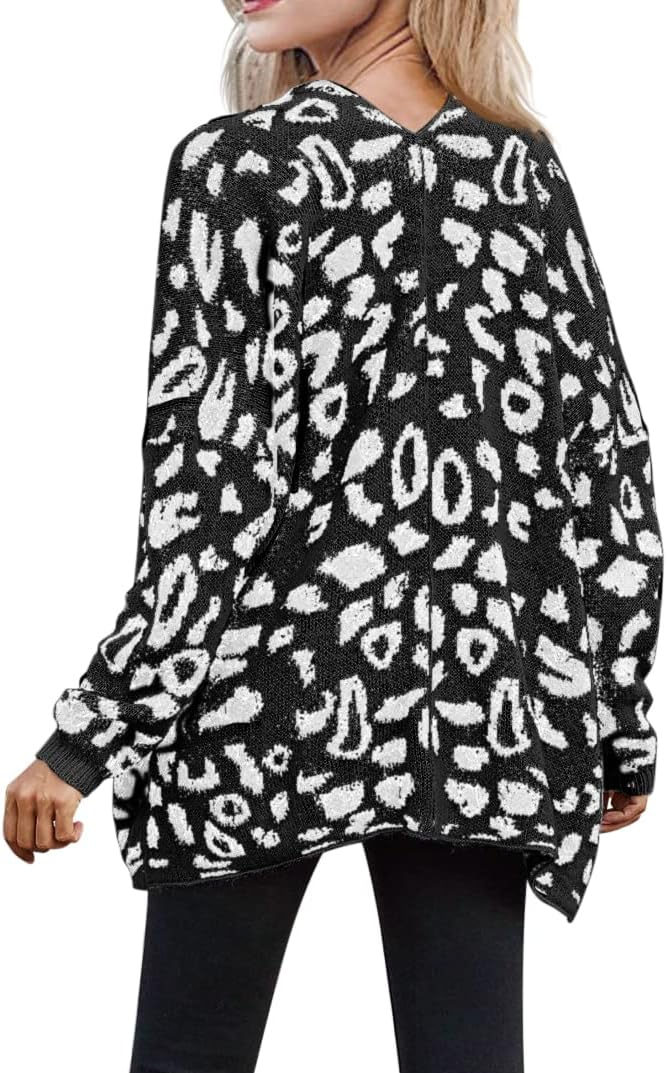 Leopard Print Open Front Cardigan with Pockets