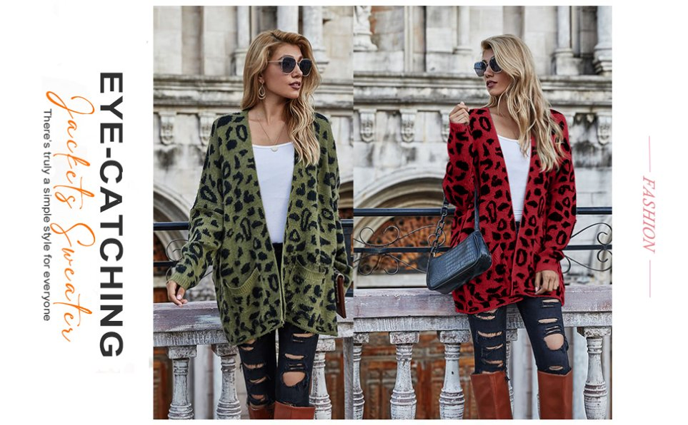 Leopard Print Open Front Cardigan with Pockets