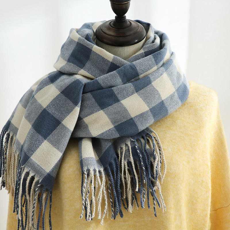 2025 New Plaid Winter Scarf for Women Faux Cashmere Scarf with Tassel Warm Popular Scarves
