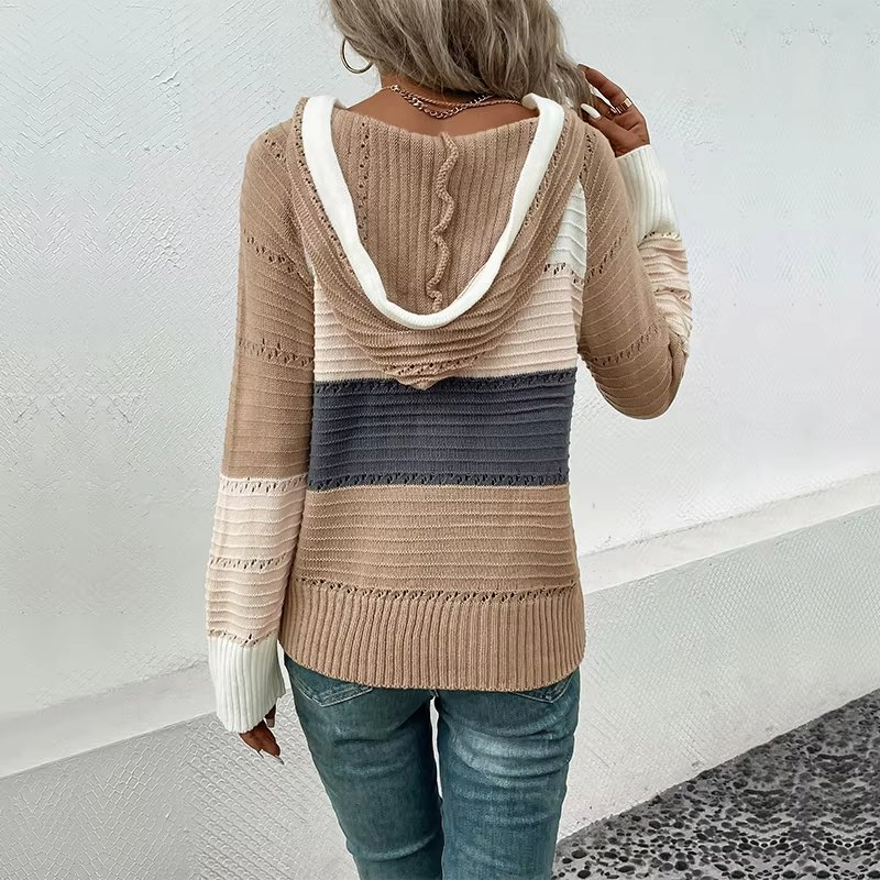 Women Zip up Striped Hoodies Jackets Color Block Print Drawstring Casual Pullover Sweatshirts