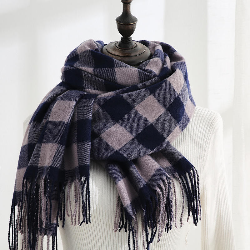 2025 New Plaid Winter Scarf for Women Faux Cashmere Scarf with Tassel Warm Popular Scarves