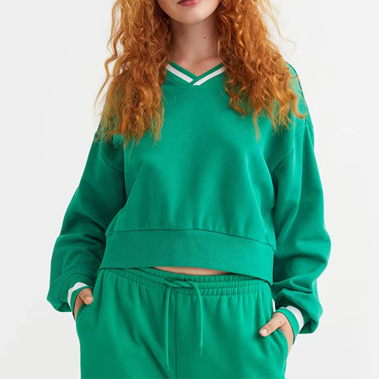 High Quality Manufacturer Fashionable Womens Clothing V-Neck Sweatshirt Casual Relaxed Pullover