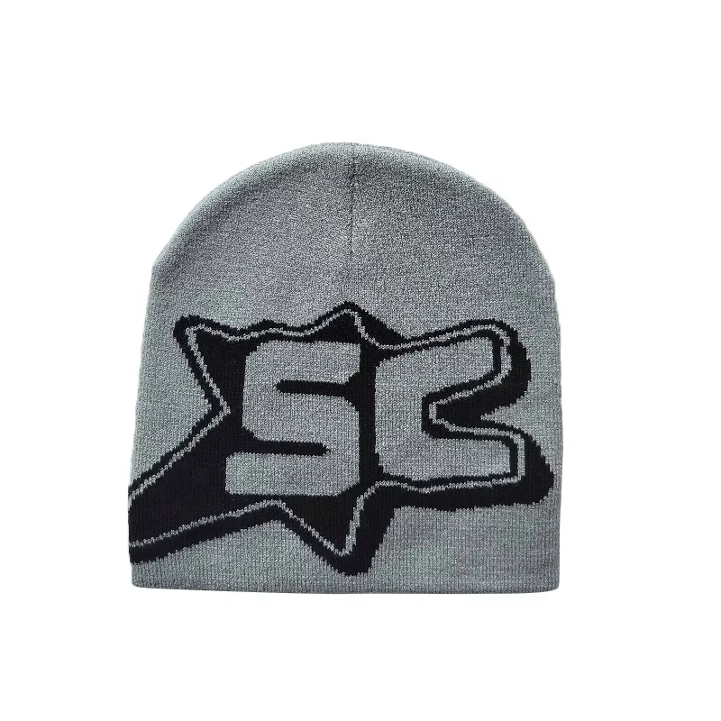 Y2K No Cuff Without Star Pattern Jacquard Cuffless Manufacturer Hats Slouchie Cap Fisherman Beanie Knitted Logo Designer Custom