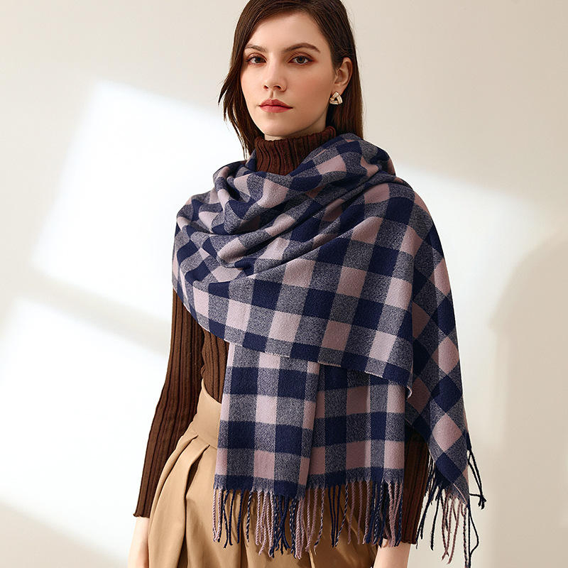 2025 New Plaid Winter Scarf for Women Faux Cashmere Scarf with Tassel Warm Popular Scarves