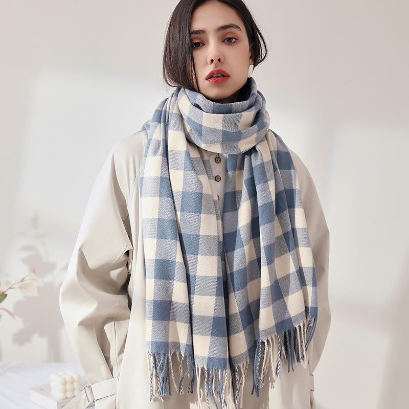 2025 New Plaid Winter Scarf for Women Faux Cashmere Scarf with Tassel Warm Popular Scarves