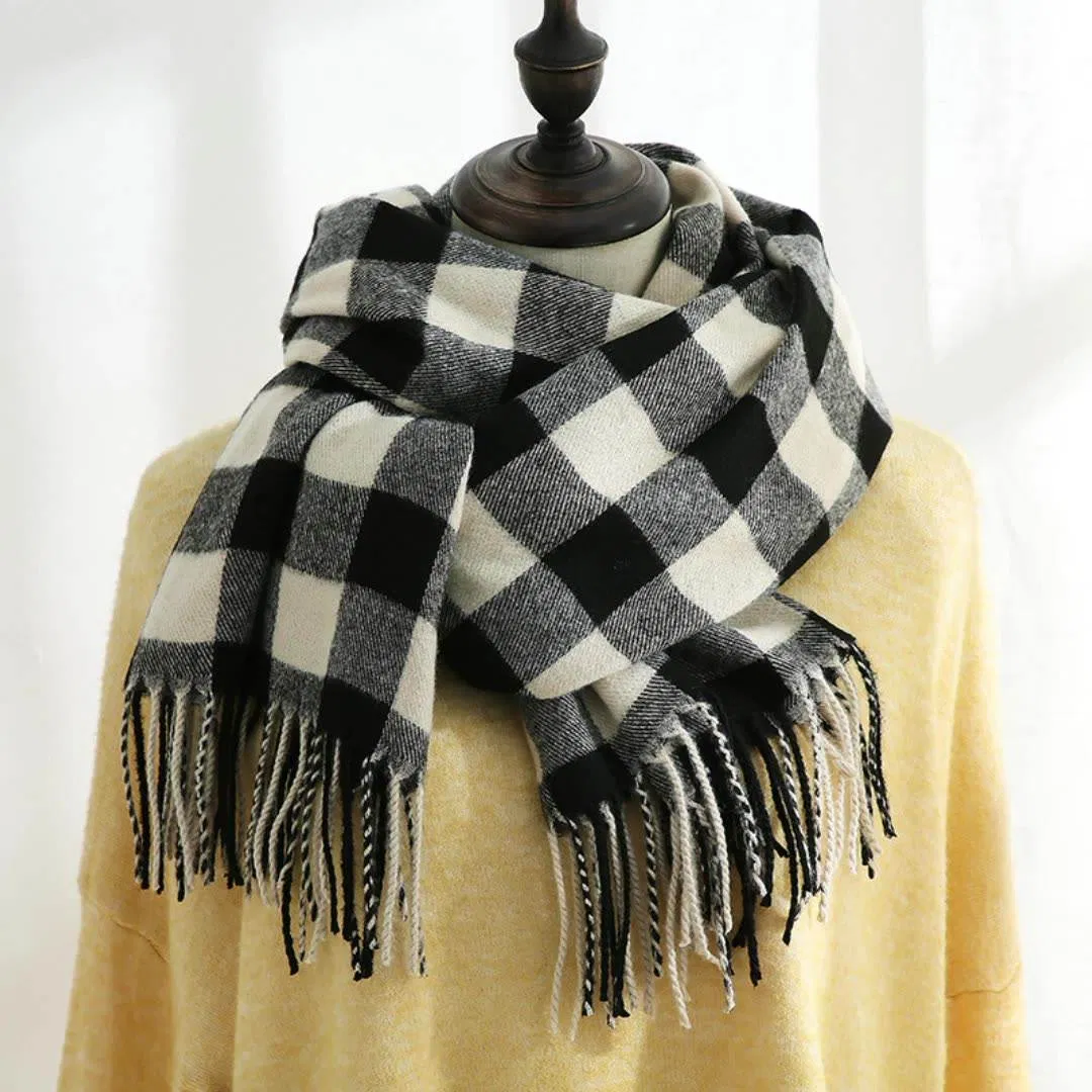 2025 New Plaid Winter Scarf for Women Faux Cashmere Scarf with Tassel Warm Popular Scarves