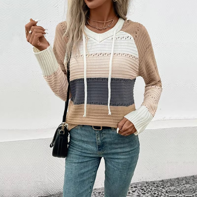 Women Zip up Striped Hoodies Jackets Color Block Print Drawstring Casual Pullover Sweatshirts