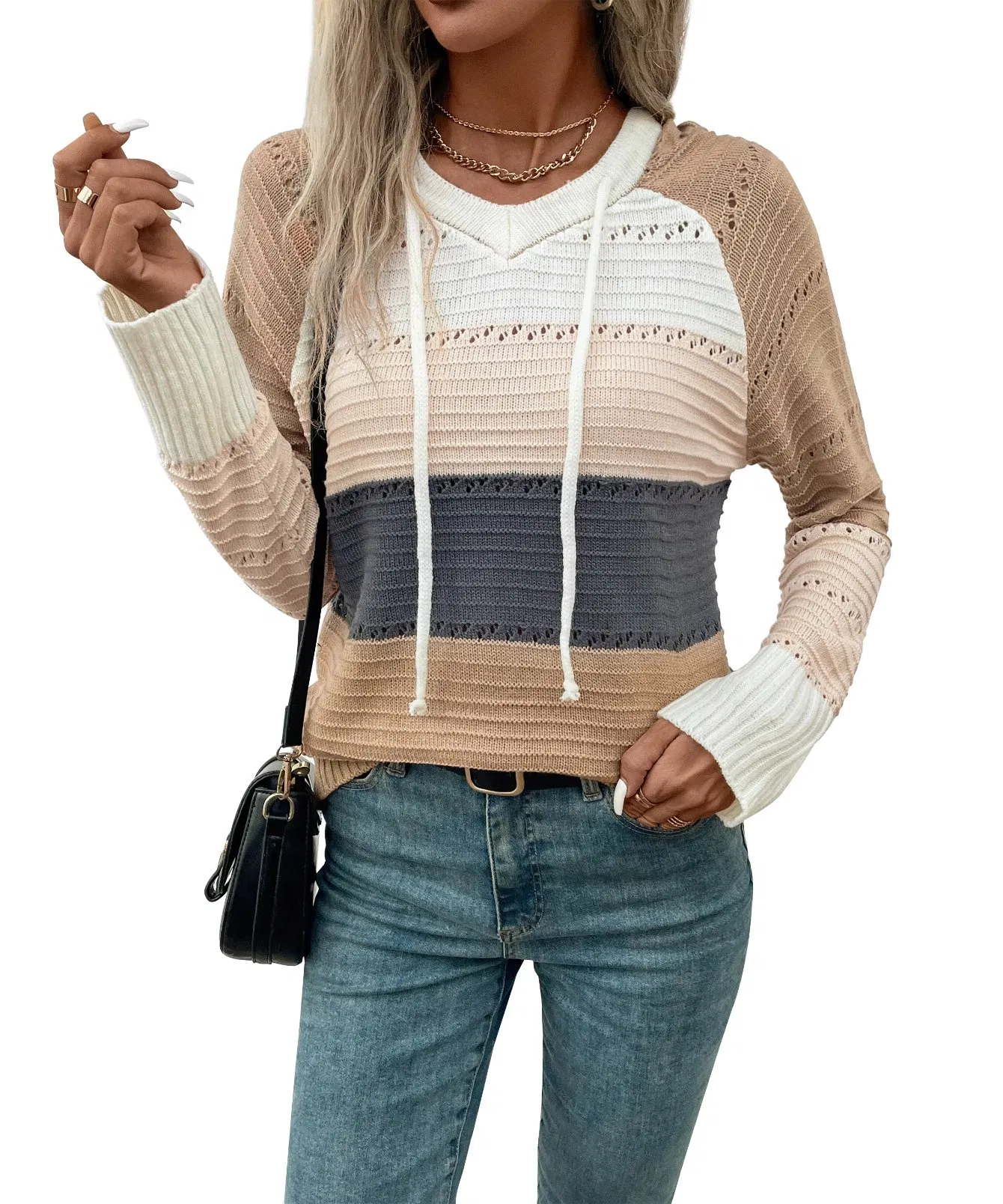 Women Zip up Striped Hoodies Jackets Color Block Print Drawstring Casual Pullover Sweatshirts