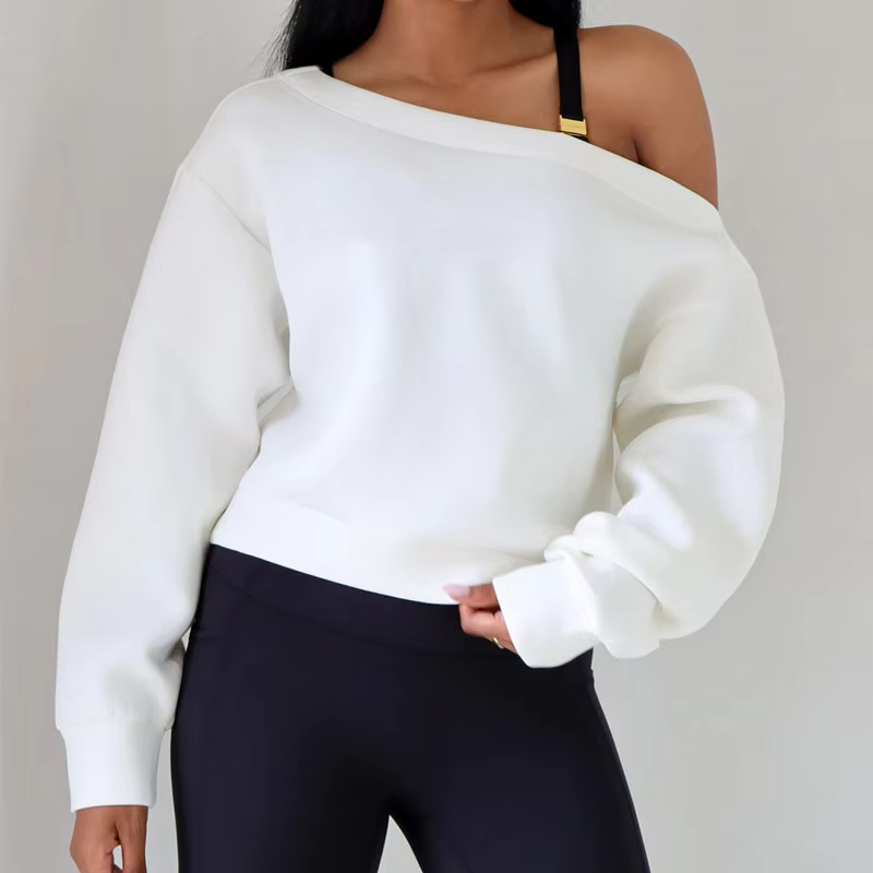 Long Sleeve off Shoulder Plain Pullover Women 400 GSM Oversized Sweatshirt Fleece for Winter