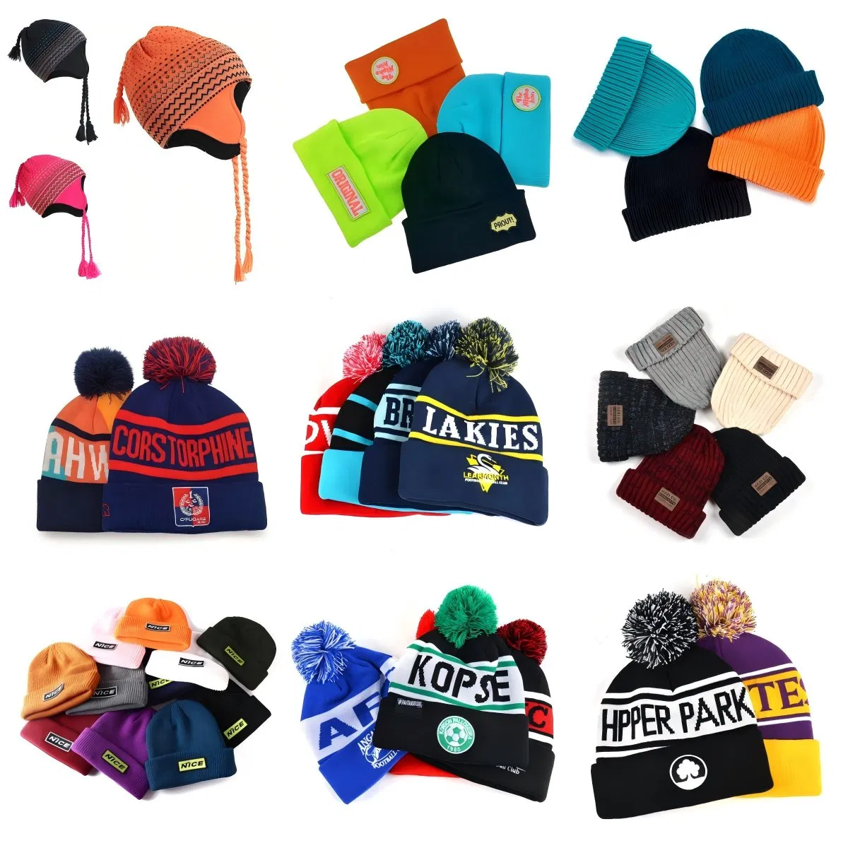 Custom Recycle Acrylic Bobble Sport Soccer Football Knit Pompom Jacquard Hat Beanie