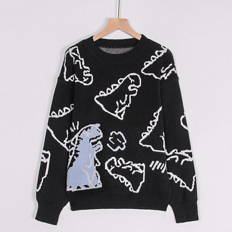 Autumn and Winter New Round Neck Loose Cartoon Dinosaur Sweater/Sweatshirt