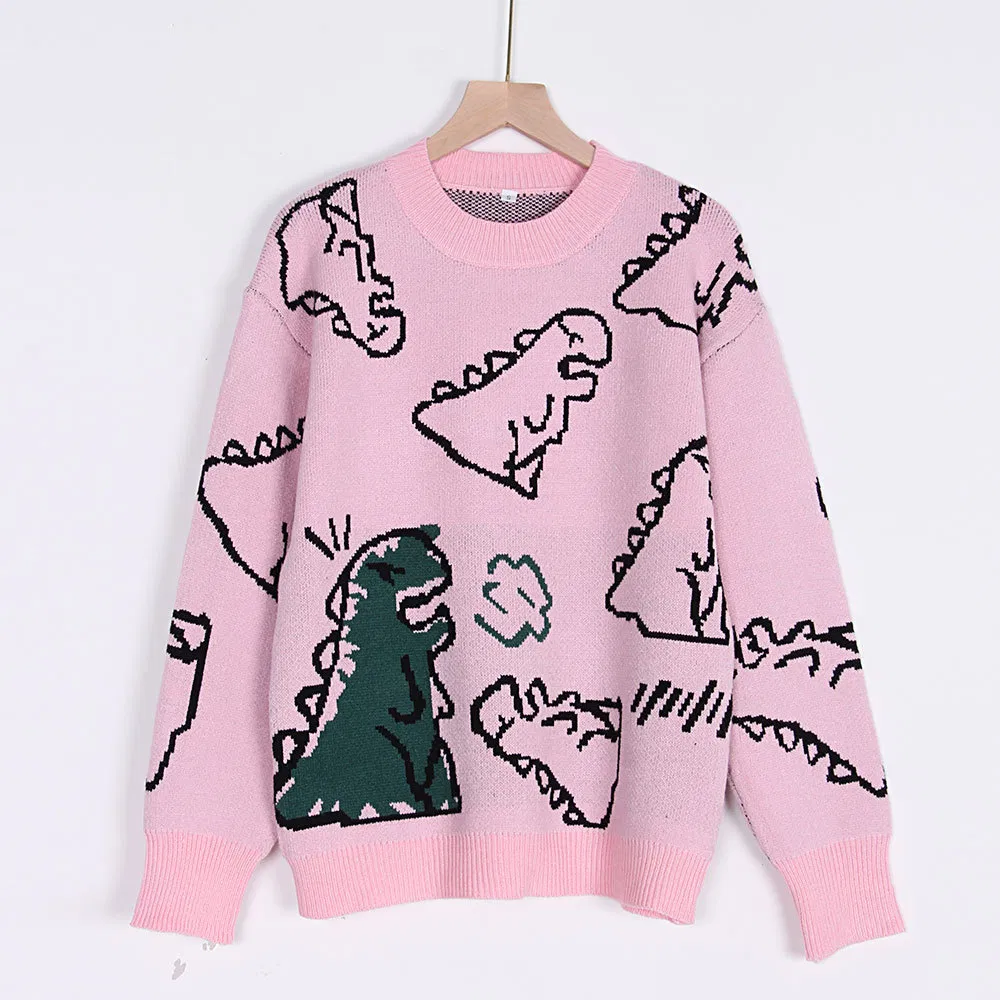 Autumn and Winter New Round Neck Loose Cartoon Dinosaur Sweater/Sweatshirt