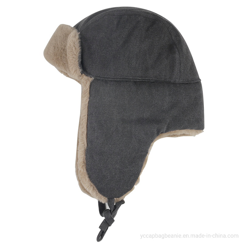 Funny Winter Leather Trapper Fur Warm Men Custom Logo Mens Winter Hat