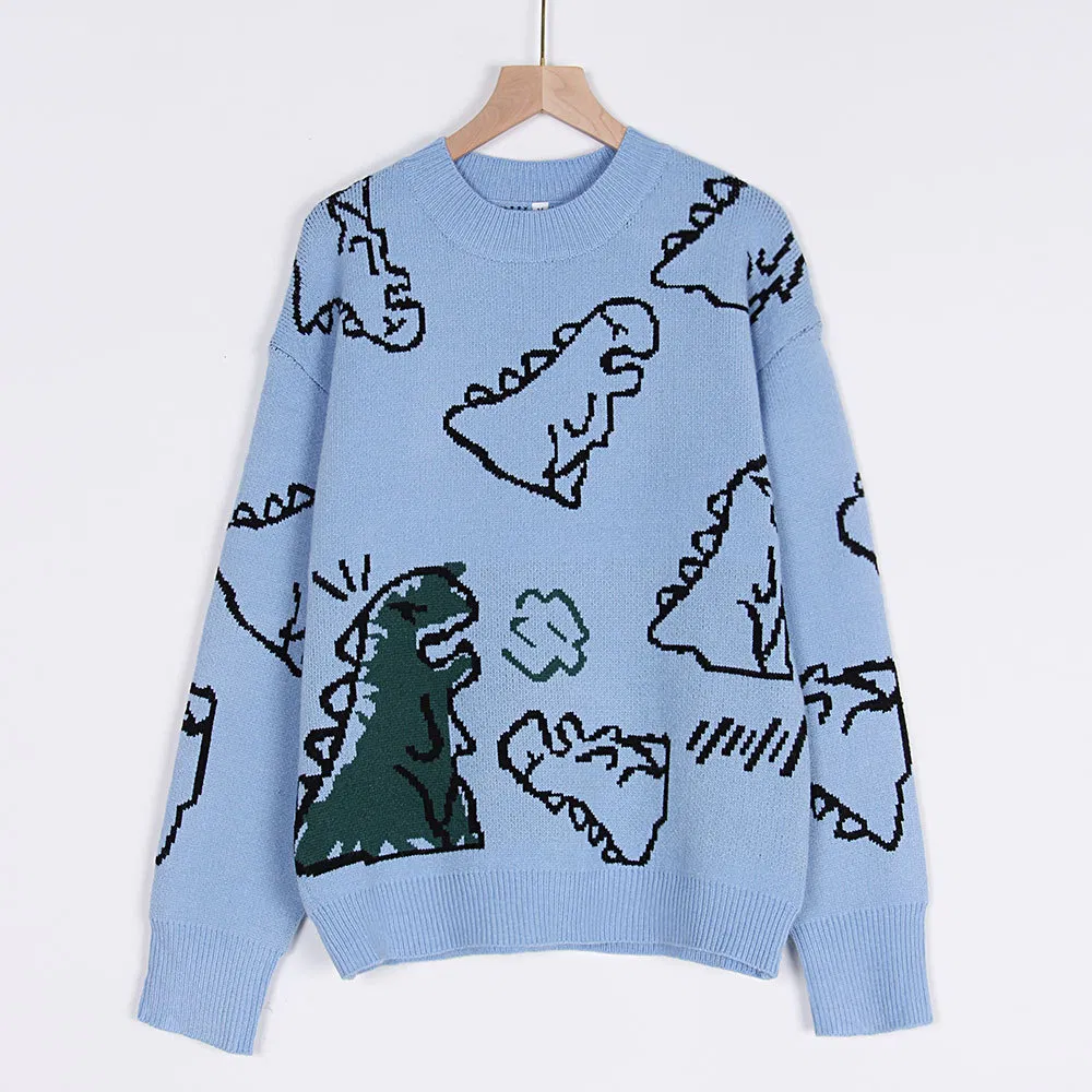 Autumn and Winter New Round Neck Loose Cartoon Dinosaur Sweater/Sweatshirt