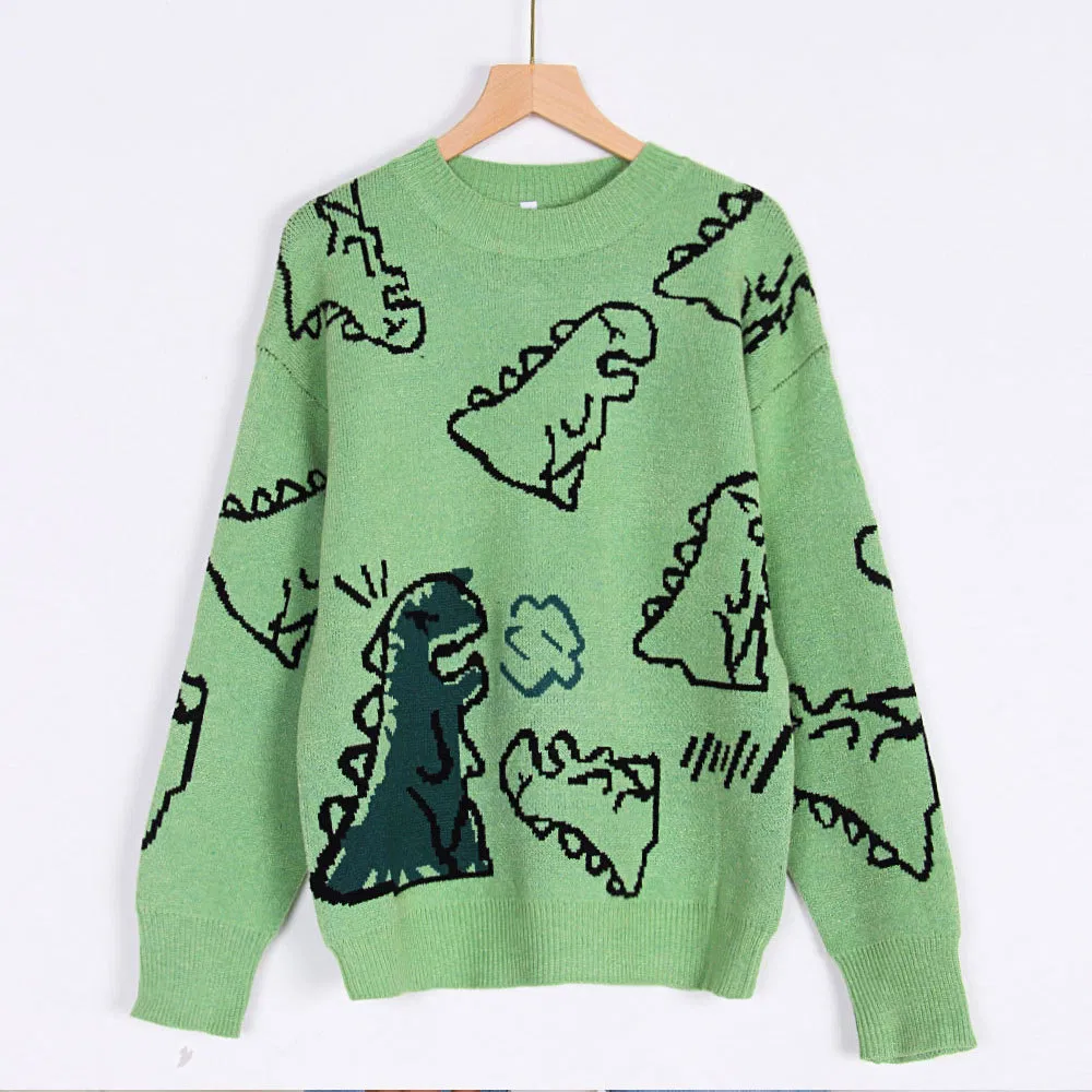 Autumn and Winter New Round Neck Loose Cartoon Dinosaur Sweater/Sweatshirt