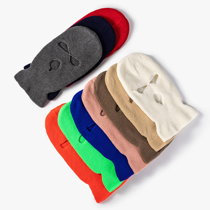 Custom Logo Embroidery Winter Hats Full Face Knit Hats Custom 3 Hole Skimask Men Warm Balaclava