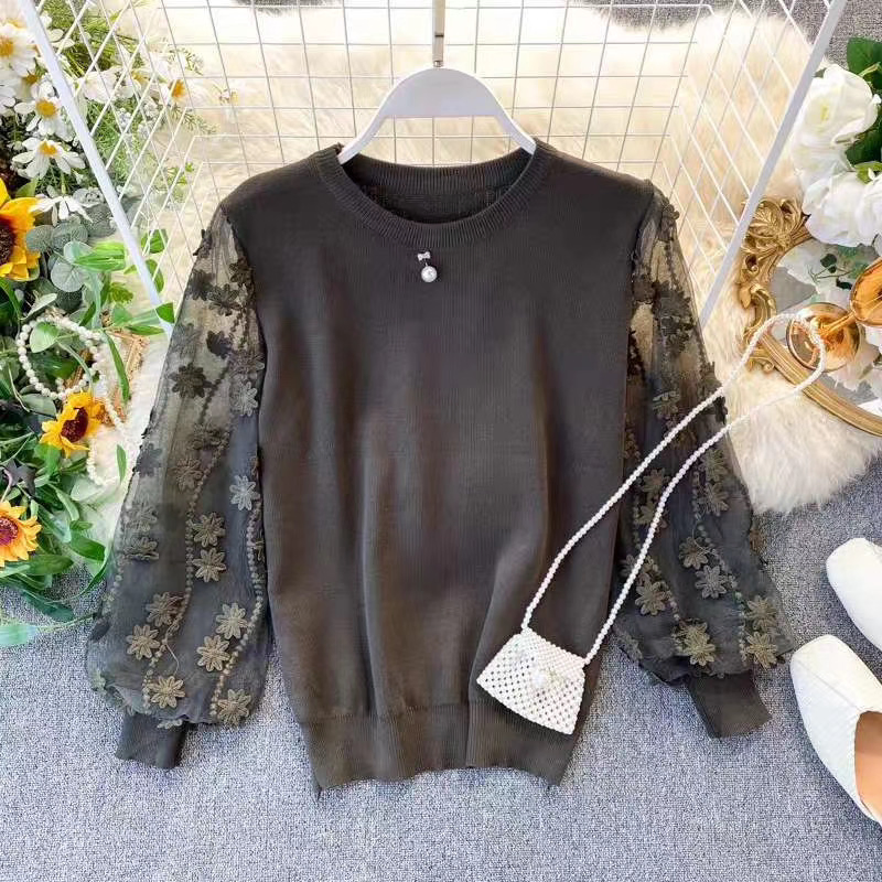 2020 New Fashion Round Neck Patchwork Lace Long-Sleeved Women Sweater of Clothing
