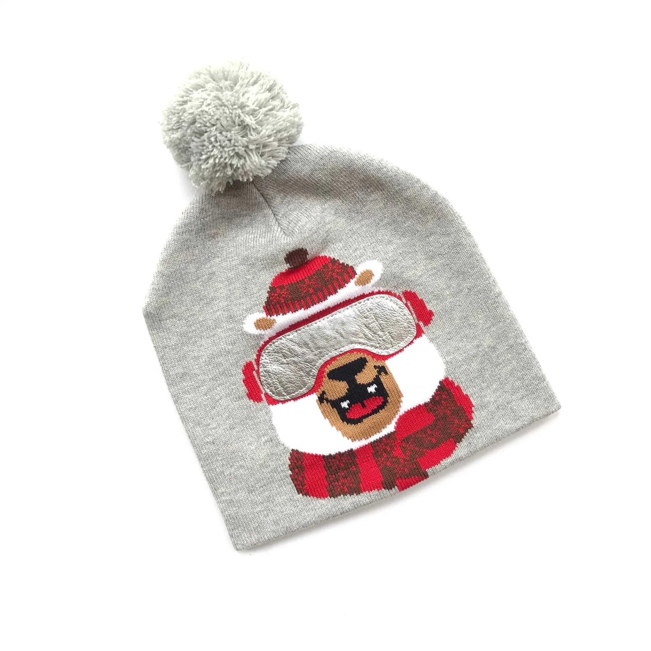 Acrylic High Quality Winter Jacquard Knitted POM-POM Beanie Hat