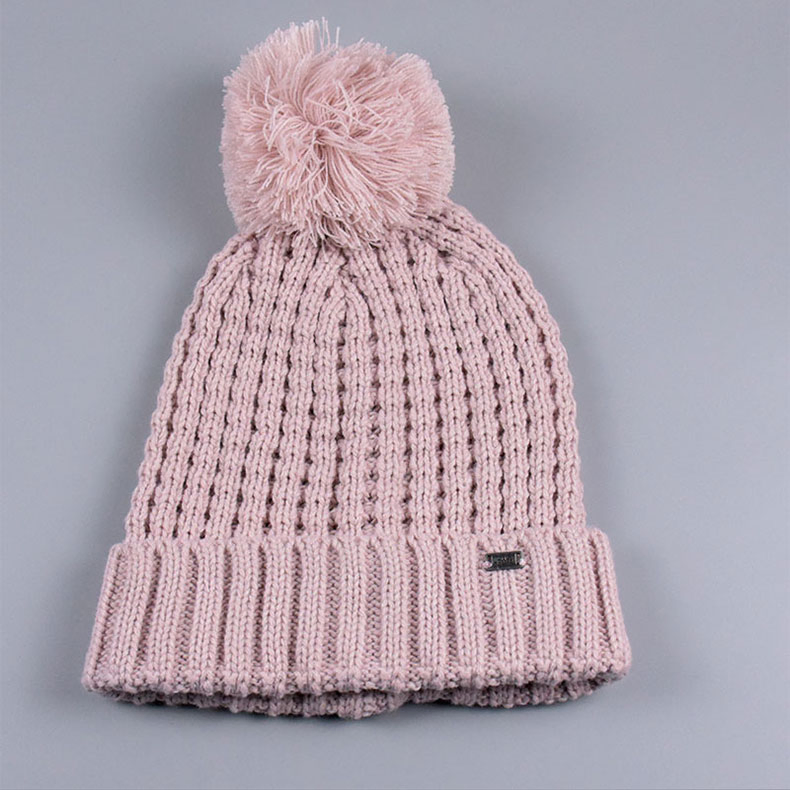 Popular Acrylic Winter Knitted Beanie Folded Edge with POM-POM
