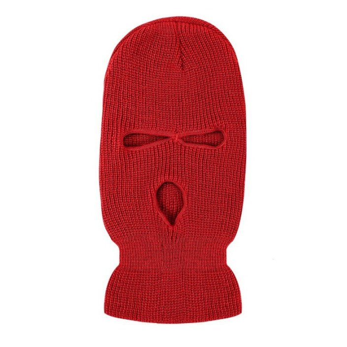 Warmth-Keeping Balaclava Three-Hole Wool Knitted Hat for Skiing and Cycling Full-Face Protection