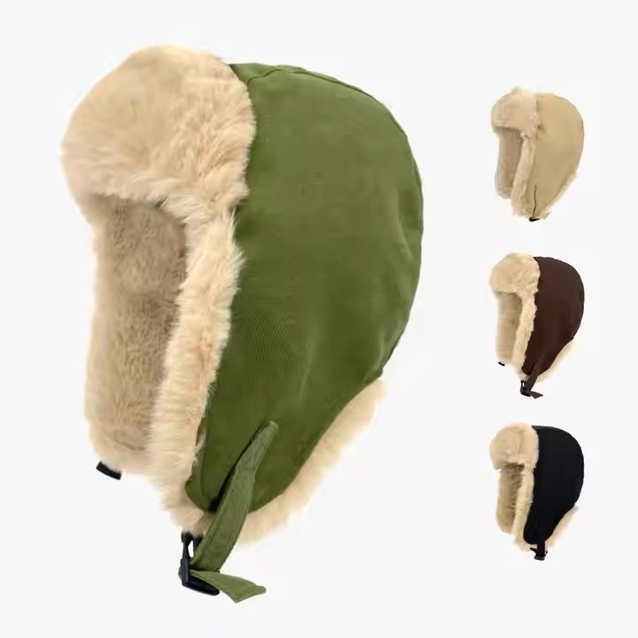 Wholesale Winter Cycling Skiing Hats Fashion Ear Flap Wool Check Fabric Beanies