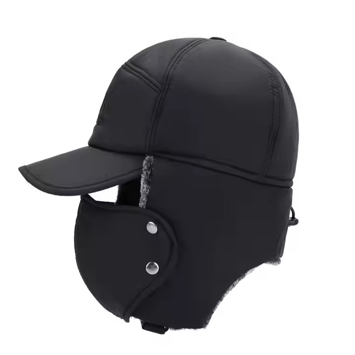 Earflap Thickened Winter Men Trapper Hat Aviator Ski Faux Fur Hat with Face Cover