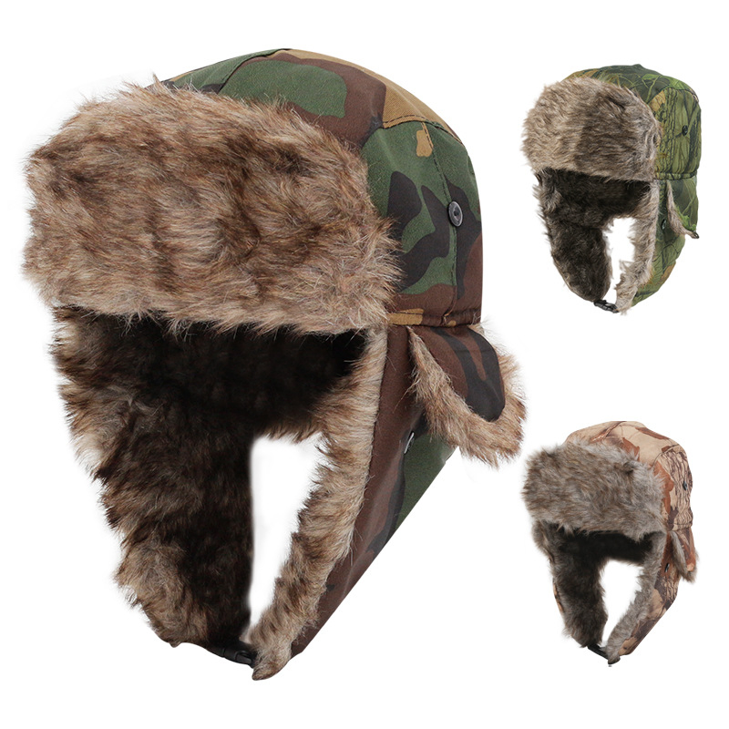 Promotional Gift Outdoor Earflaps Fur Warm Hat Trapper Ski Camo Winter Hat