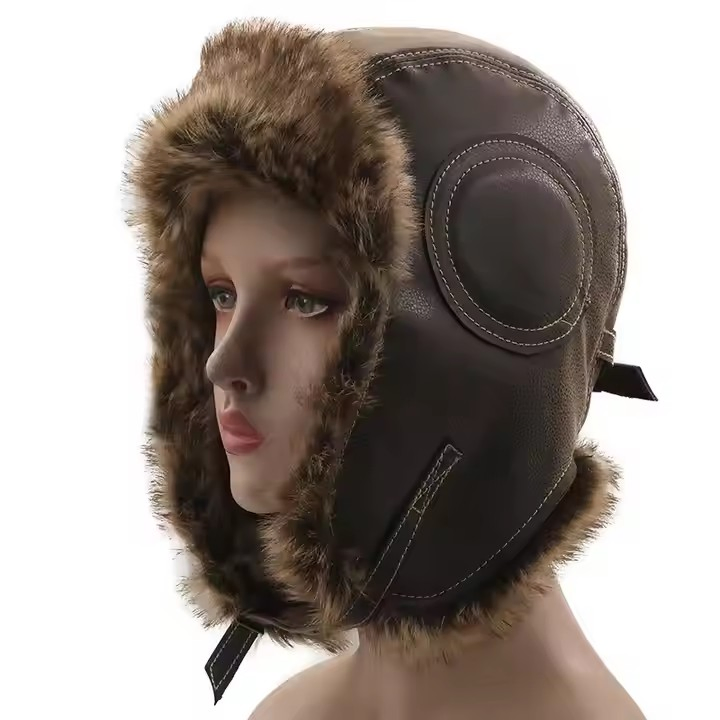Russian Cap PU Leather Warm Arctic Hat Ski Ear Protection Winter Caps