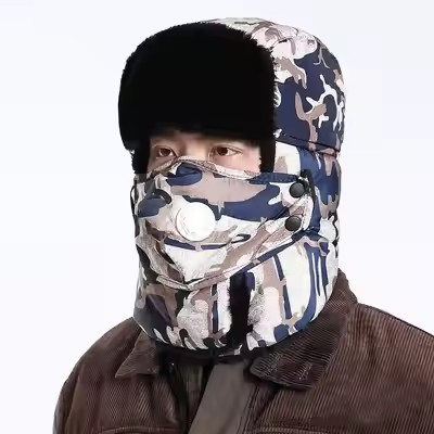 Russian Aviator Trapper Hat Mens Ski Windproof Earflap Faux Fur Winter Bomber Hat
