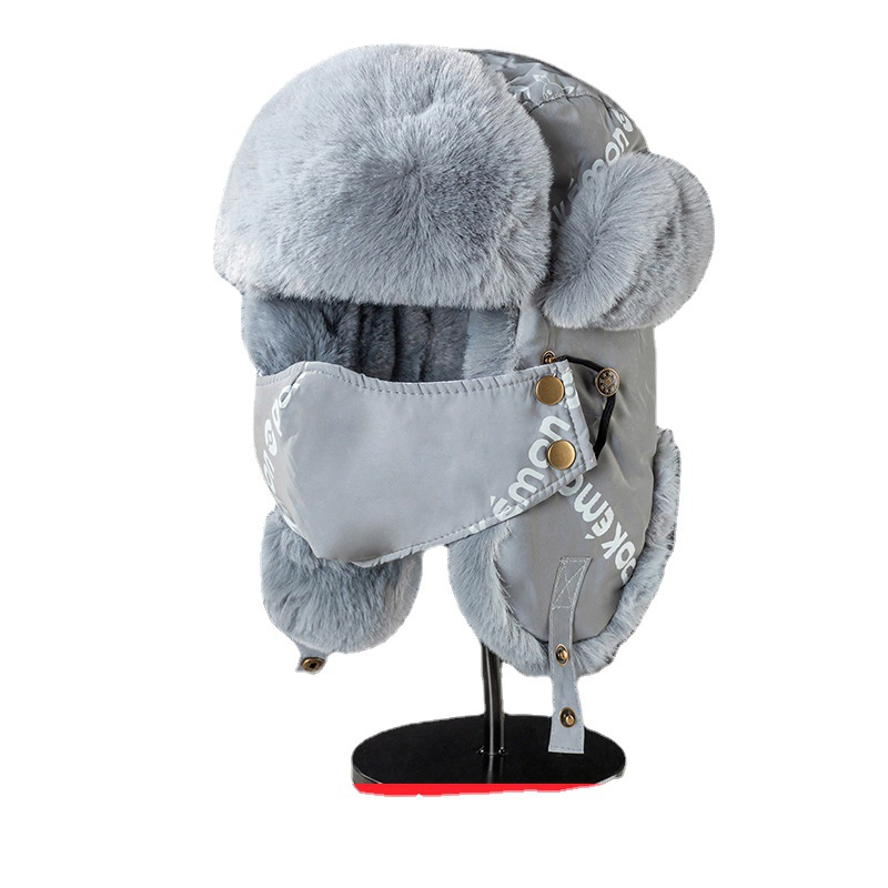 Winter Riding Safety Reflective Bomber Russian Hat Fleece Warm Unisex Mask Goggles
