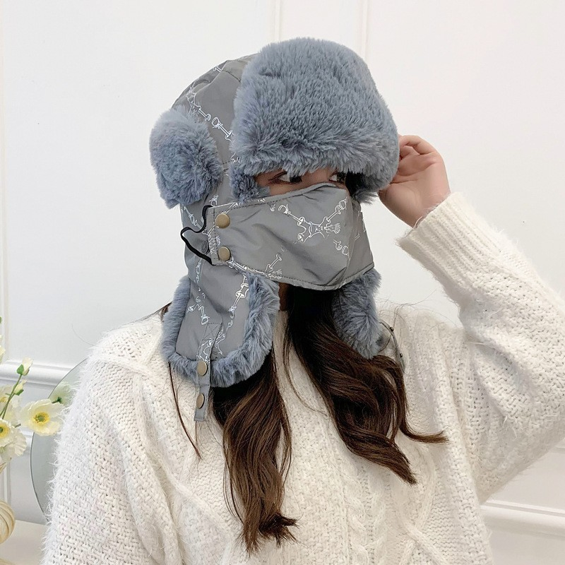 Winter Riding Safety Reflective Bomber Russian Hat Fleece Warm Unisex Mask Goggles