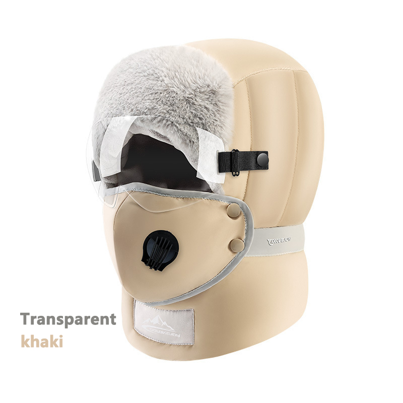 Thermal Fur Lined Aviator Trapper Bomber Hat Ear Flap Face Warmer Windproof Baseball Ski Cap Goggles Set