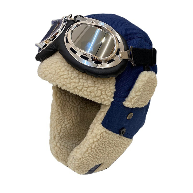 Aviator Hat Riding Warm Skiing Cold Protection Ear Protection Plush Canvas Patchwork Huntsman Cap