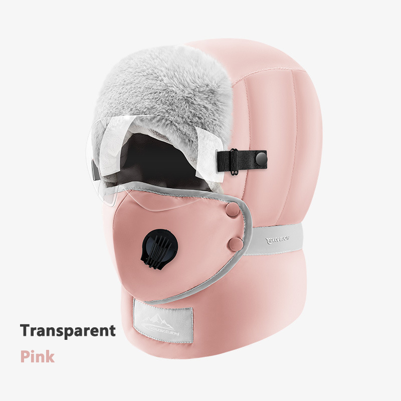 Thermal Fur Lined Aviator Trapper Bomber Hat Ear Flap Face Warmer Windproof Baseball Ski Cap Goggles Set