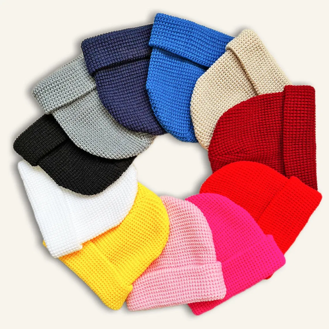 Wholesale Unisex Winter Warm Soft Acrylic Plain Knitted Beanie Hat with Cuff