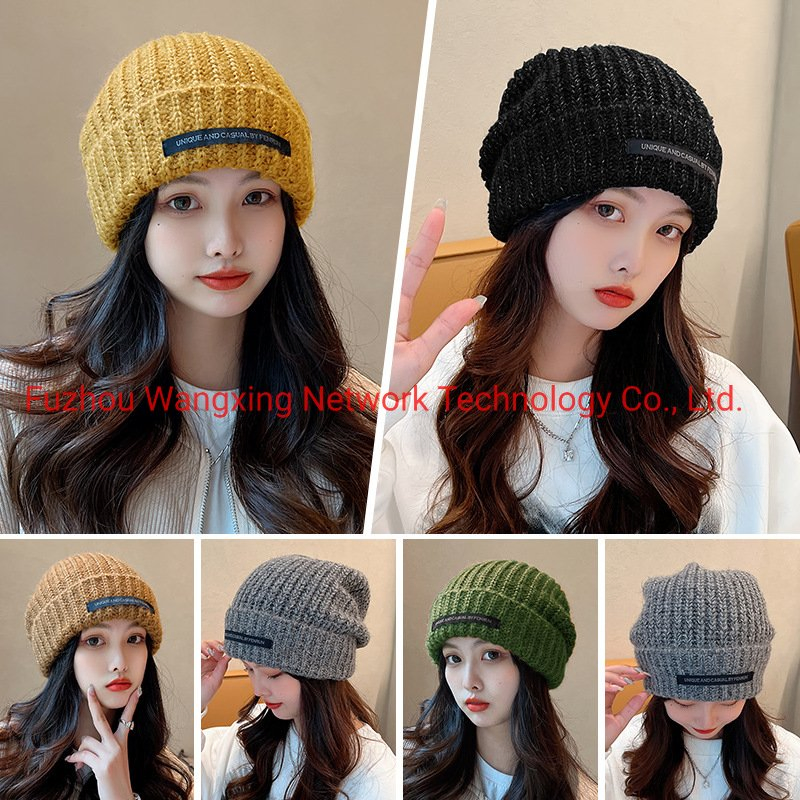 Cheap Woolen Hat Women's Winter Cap Patch Street Wind Woolen Hat Thickened Big Head Circumference Beanie Knitted Hat