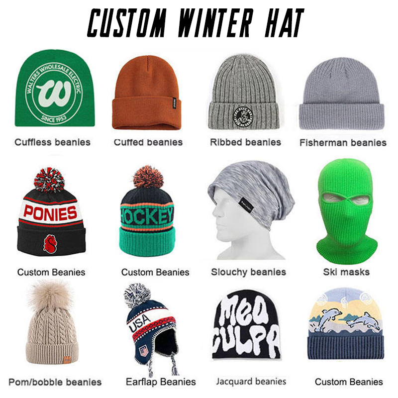 Custom Quality Men Women Kids Jacquard Christmas Earflap Slouchy Ski Masks Winter Warm Cap Acrylic Plain Sports Embroidery Wool Printed Knitted POM Beanie Hat