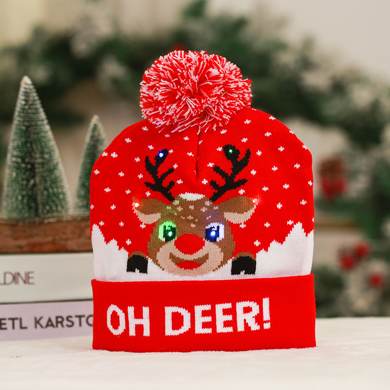 Dephens Bulk Premium Polyester Pompom Hats Hip Hop Luxury Print Christmas Beanie Hat with LED Light up Custom Embroidery Logo Made in China