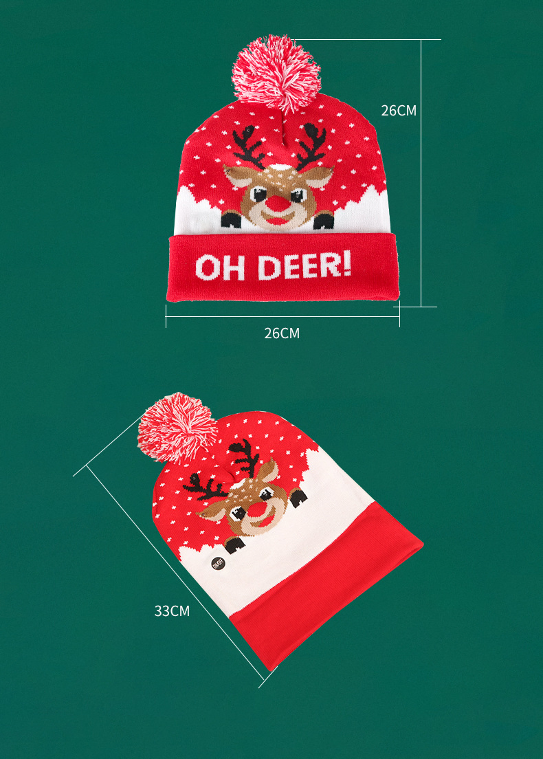 Dephens Bulk Premium Polyester Pompom Hats Hip Hop Luxury Print Christmas Beanie Hat with LED Light up Custom Embroidery Logo Made in China