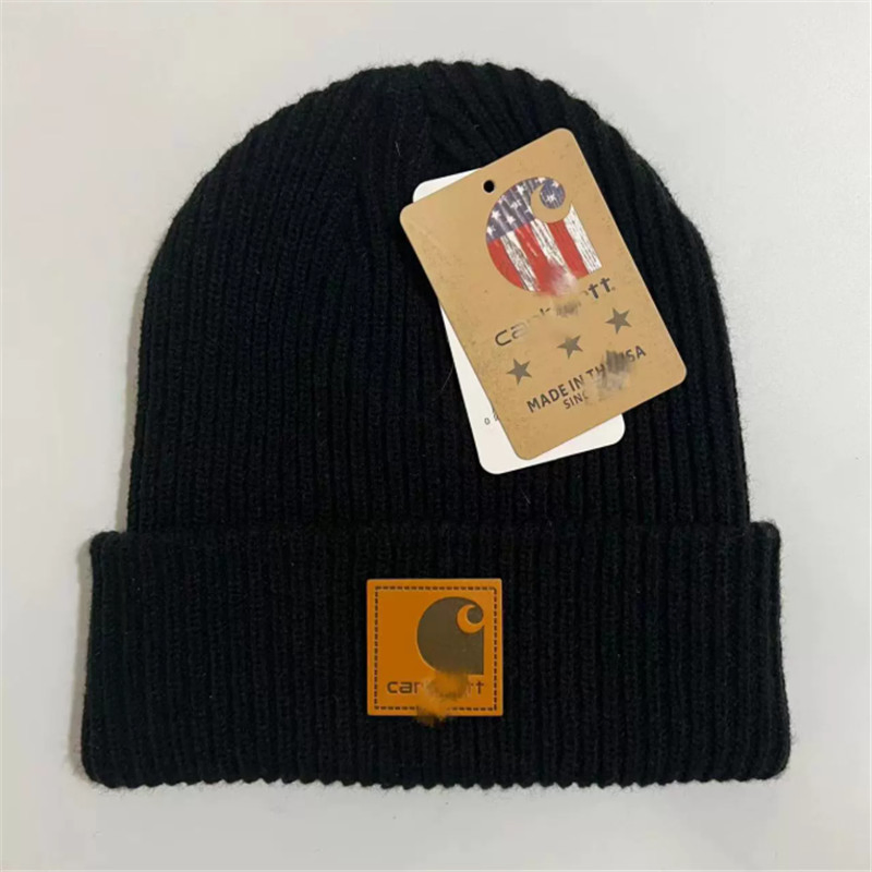 New Winter Warm Unisex Winter Hat Cap Leather Patch Women Knit Cap Hat Mens Beanie