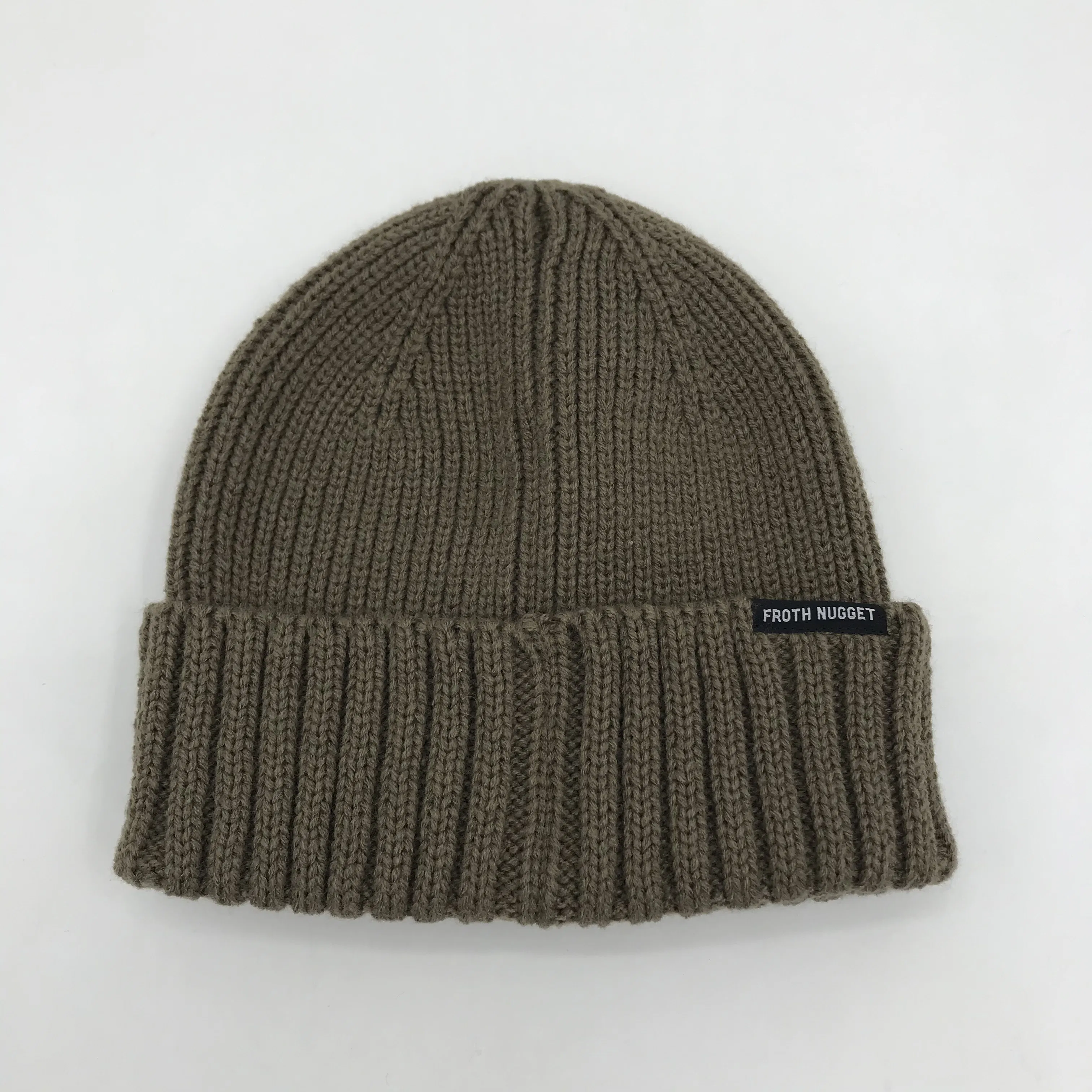 Wholesale High Quality Ribbed Cuff Beanies with Custom Label Patch One Front and Back One Size Fits All Beanie Hat