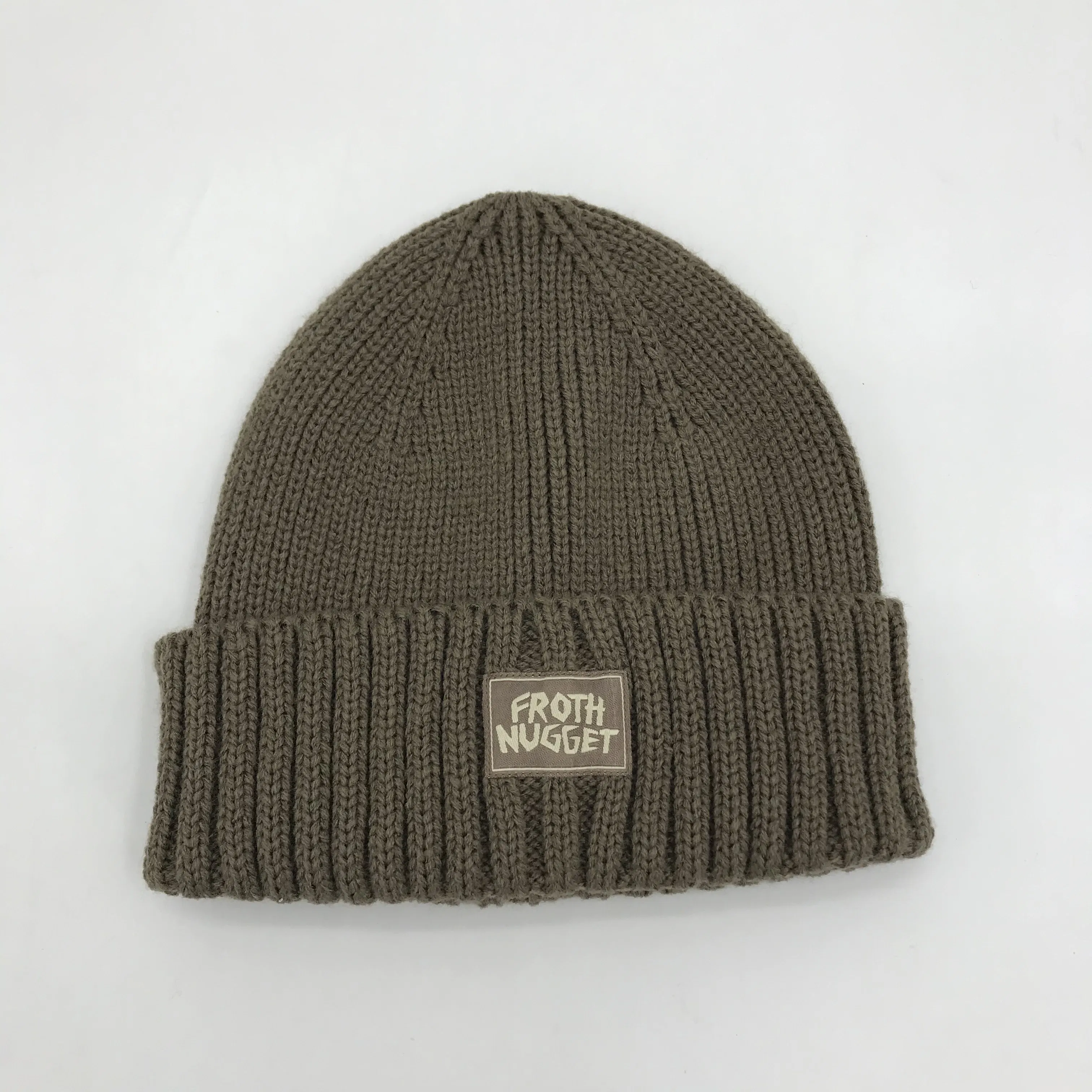 Wholesale High Quality Ribbed Cuff Beanies with Custom Label Patch One Front and Back One Size Fits All Beanie Hat