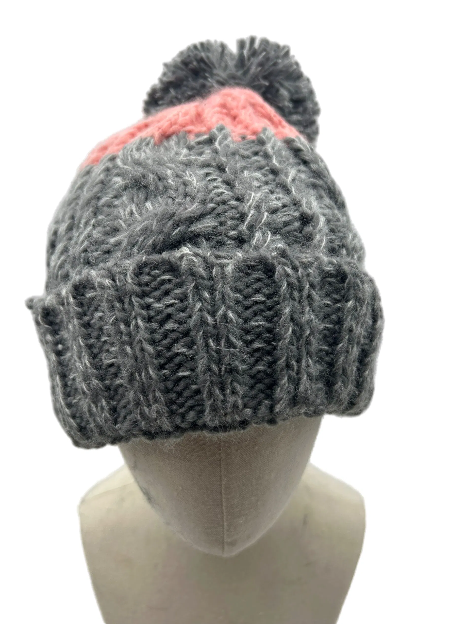 Stylish Women's Two-Color Knit Cap with Trendy POM-POM