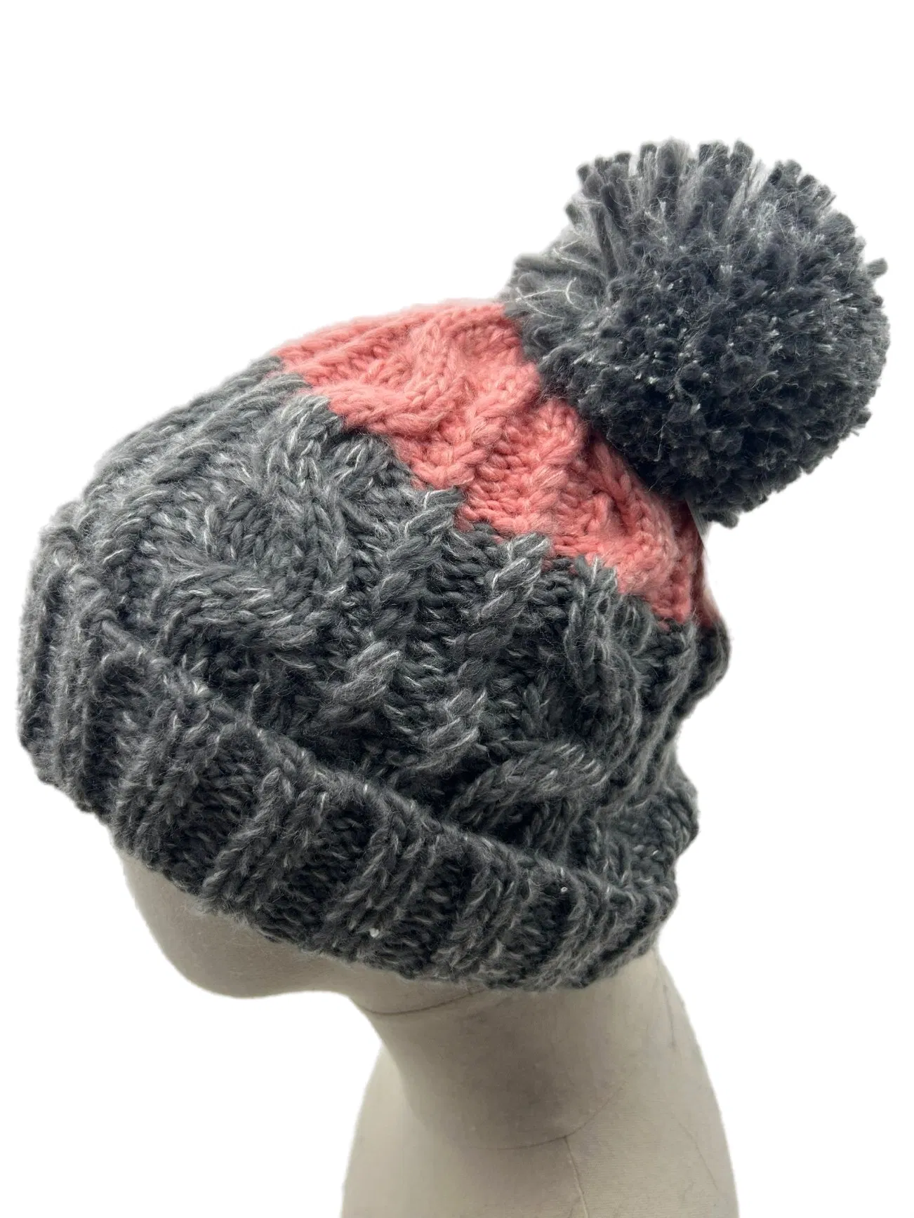 Stylish Women&#39;s Two-Color Knit Cap with Trendy POM-POM