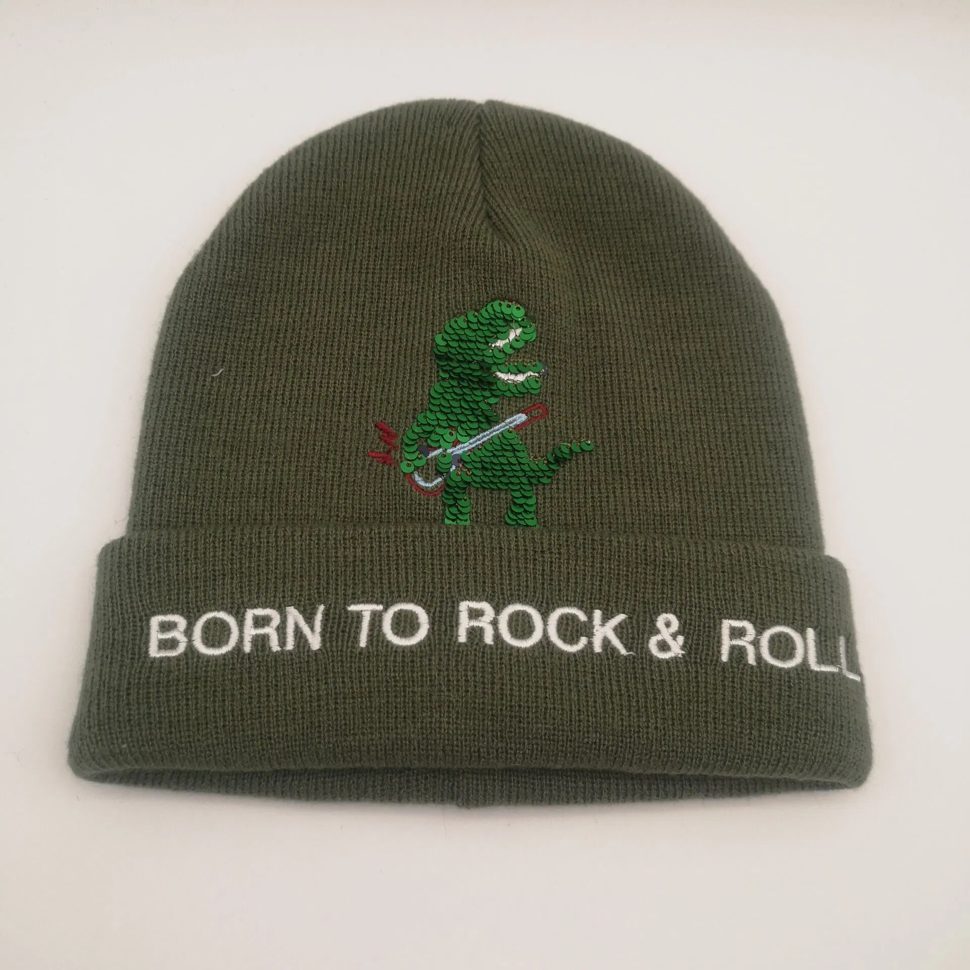Boys Cap Winter Outdoor Double Layer Embroidery Plus Dinosaur Sequins Knitted Hat
