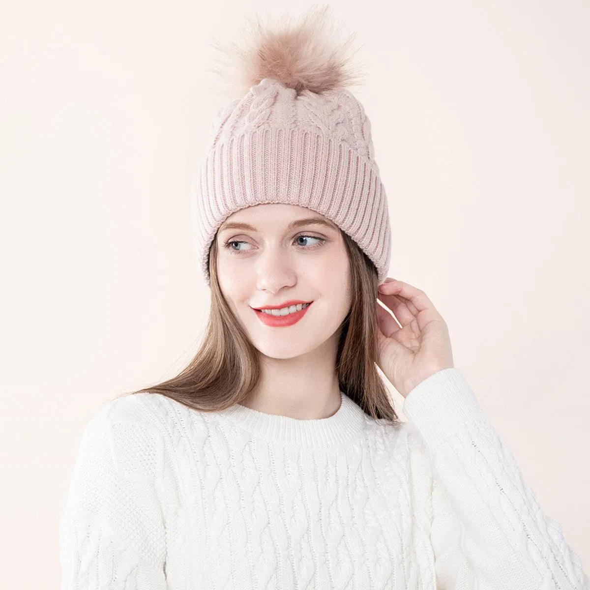 Cheaper Design Knitting Flower Women Cross-Border Outdoor Winter Acrylic Wool Flanged Warm Cable Beanie Hat