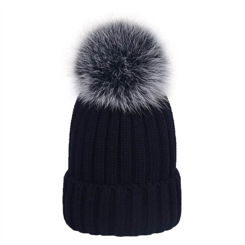 Wholesale Custom Winter Warm Comfortable Beanie Knitted POM POM Hat Fur for Women