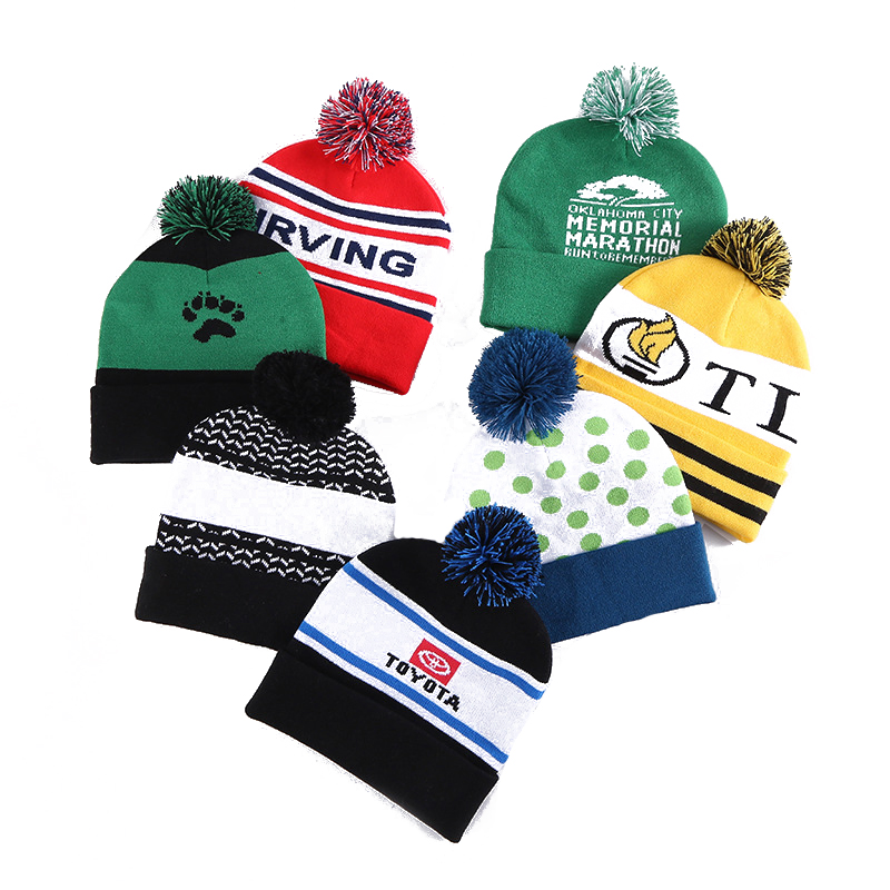Wholesale Cheap Customized Promotional POM POM Beanie Unisex Winter Jacquard Hat Toque Beanie